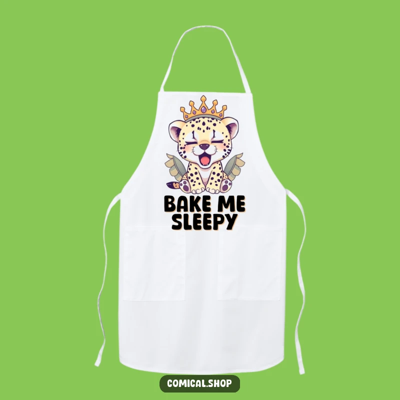 Funny Sleepy Cheetah Cub Crown Apron: Cozy Kitchen Gift for Relaxed Cooks