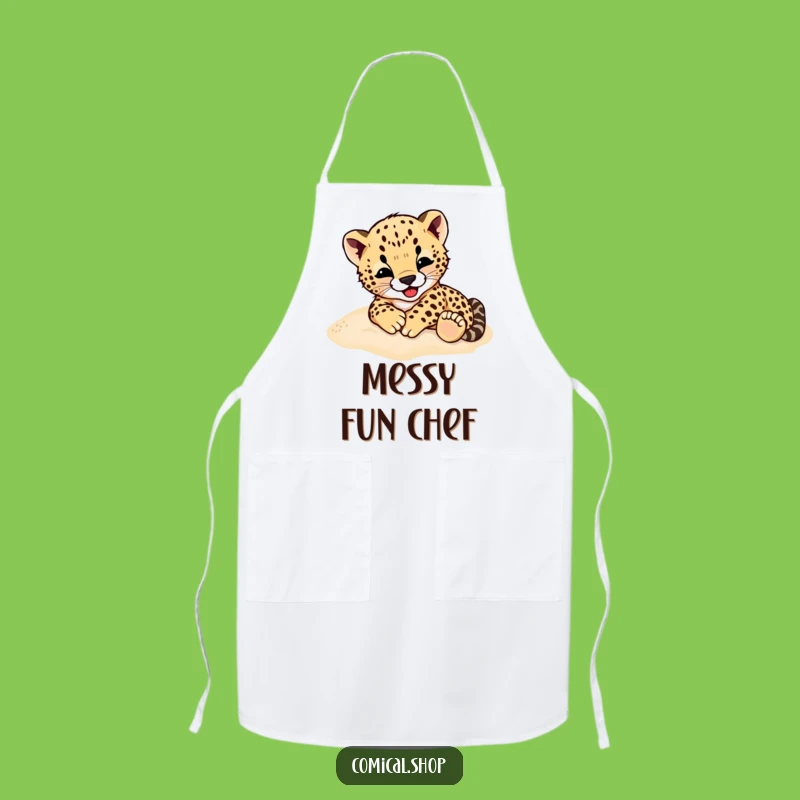 Funny Cheetah Cub Apron: Cook with Playfulness, Rolling Character, Kitchen Fun Gift
