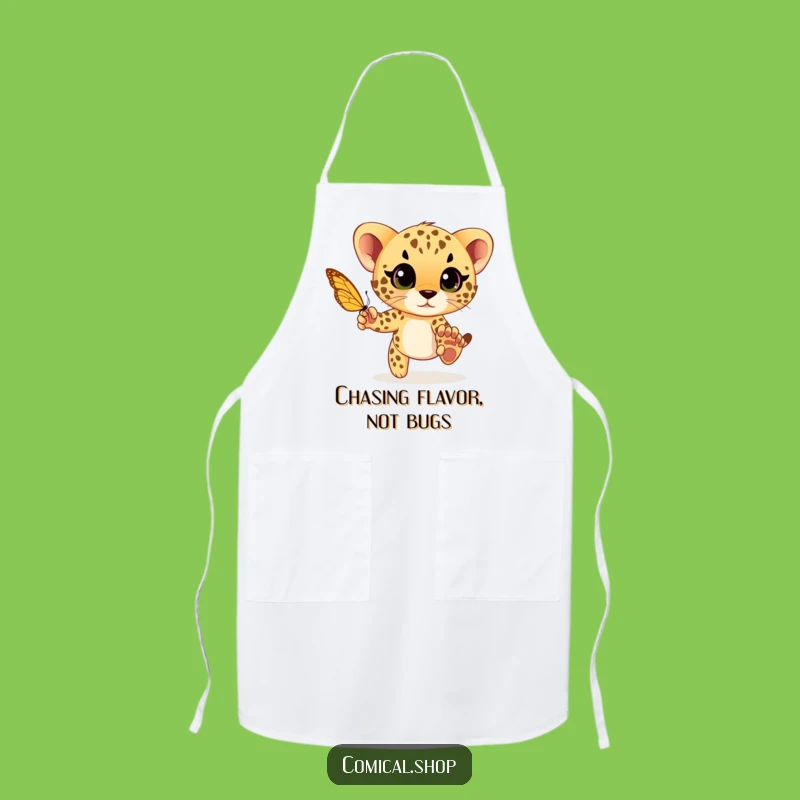 Funny Cheetah Cub Chase Apron: Cook with Playful Charm and Fun