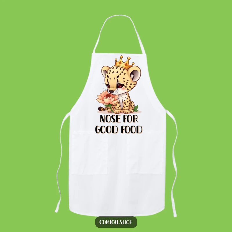 Funny Cheetah Cub Crown Apron: Curious Gardener Design, Perfect Funny Gift