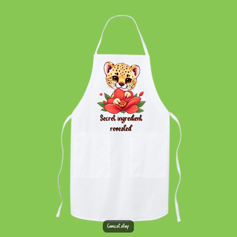Funny Cheetah Cub Flower Peek Apron - Kitchen Playfulness, Great Gift