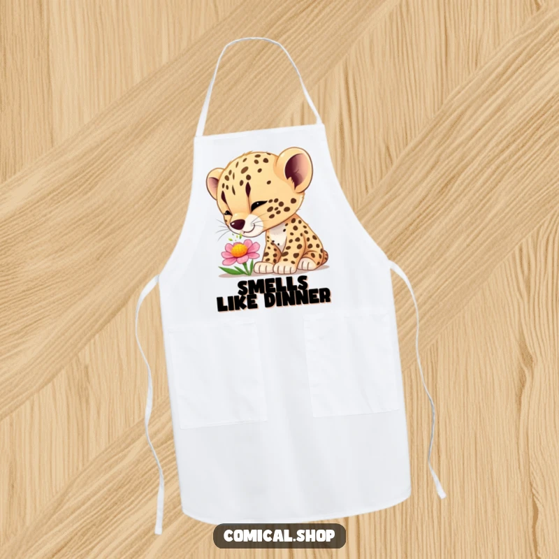 Funny cheetah cub wonder apron, perfect for chefs who want to add humor and a sense of wonder to their kitchen attire.