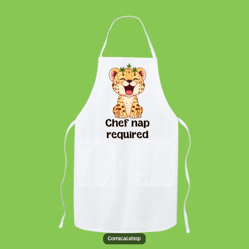 Funny Cheetah Cub Yawn Apron: Crowned Chef, Hilarious Kitchen Nap Gift