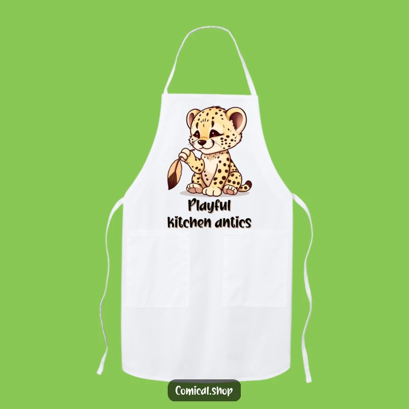 Funny Cheetah Cub Feather Apron - Playful Chef Style