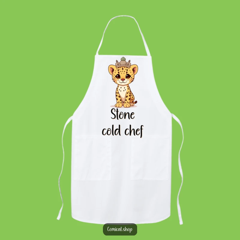 Funny Proud Cheetah Cub Crown Apron: Regal Kitchen Gift for Confident Cooks