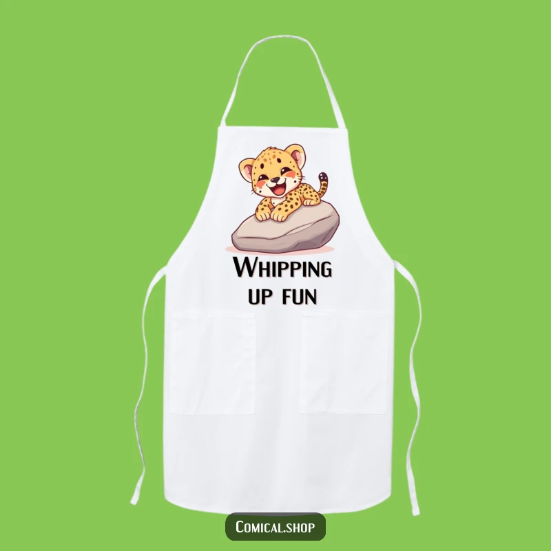 Funny Cheetah Cub Slide Apron - Playful Kitchen Fun, Great Gift