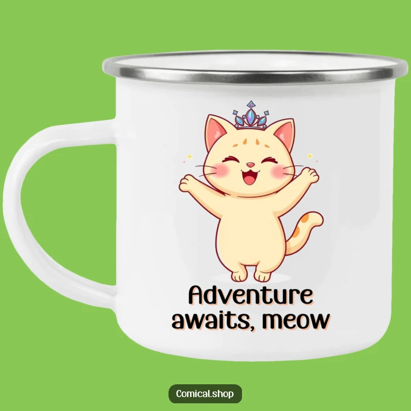 Funny Cat Tiara Camping Mug: Durable Twirling Feline Cup, Great Funny Gift for Outdoors