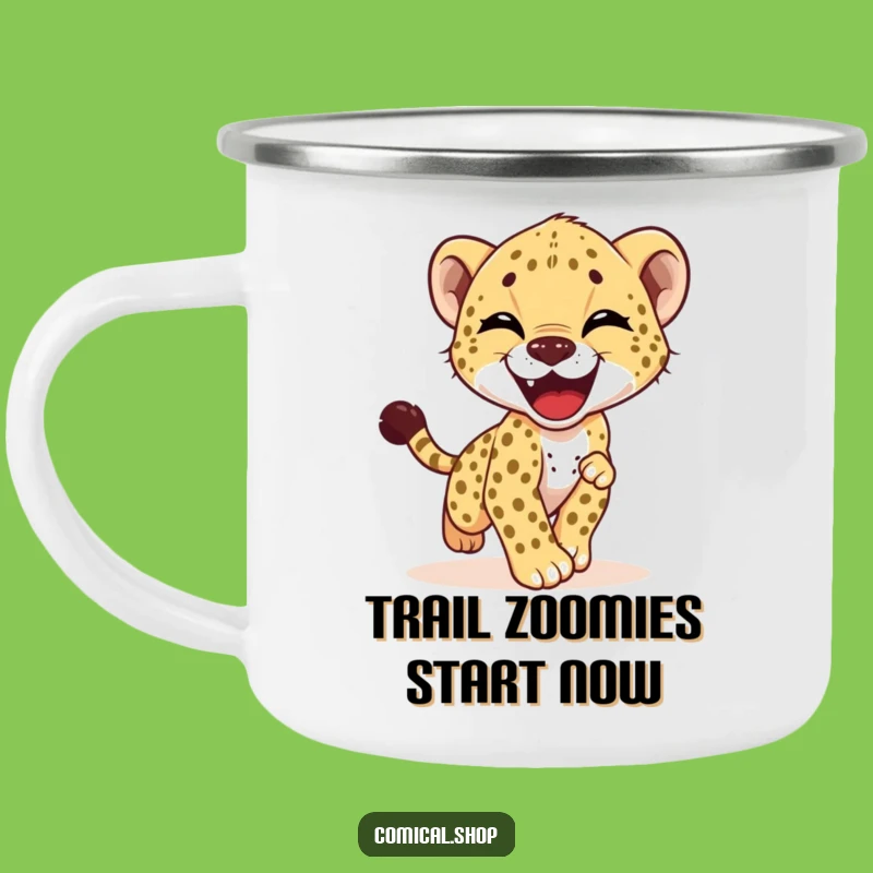 Funny Cheetah Cub Camping Mug - Outdoor Joyful Tail Chase Adventure