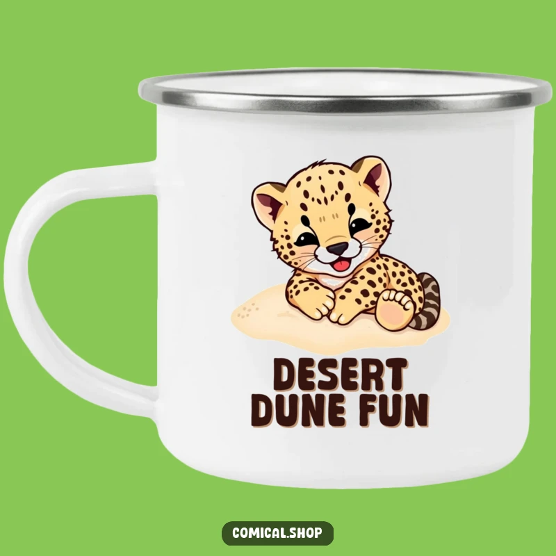 Funny Cheetah Cub Camping Mug: Sip with a Rolling Character, Outdoor Adventure Gift