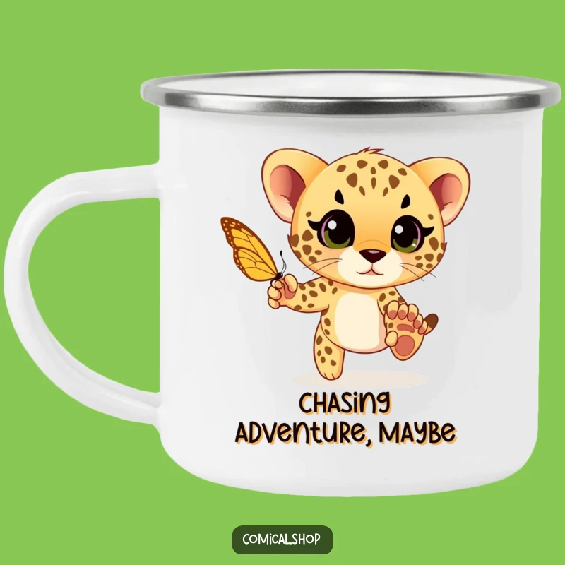 Funny Cheetah Cub Chase Camping Mug: Your Playful Adventure Buddy
