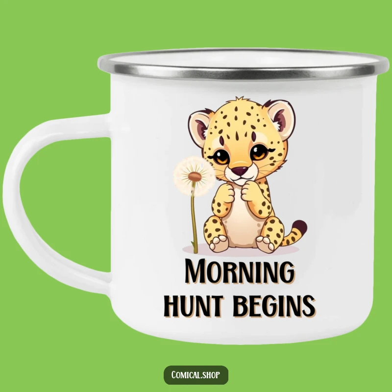 Funny Cheetah Cub Dandelion Camping Mug: Playful Cub Adventure Drinkware