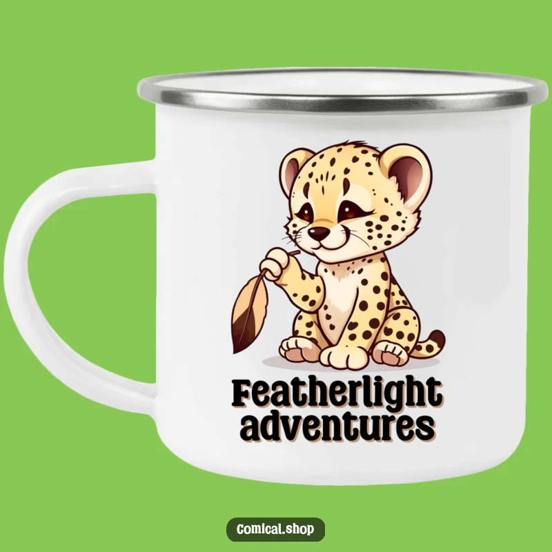 Funny Cheetah Cub Feather Camping Mug - Playful Adventure Fuel