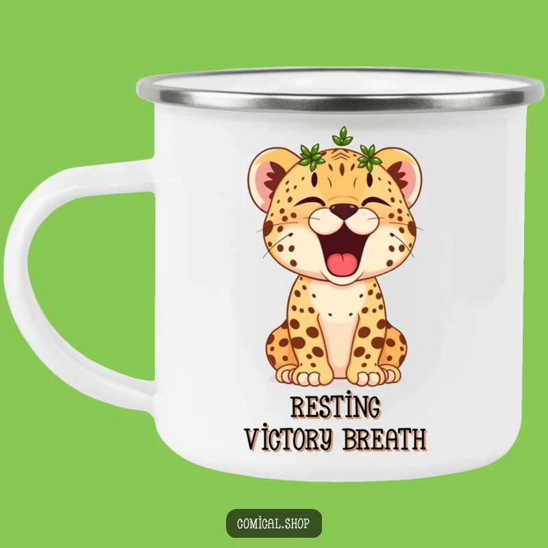 Funny Cheetah Cub Yawn Camping Mug: Crowned Campfire Comfort, Hilarious Nap Gift