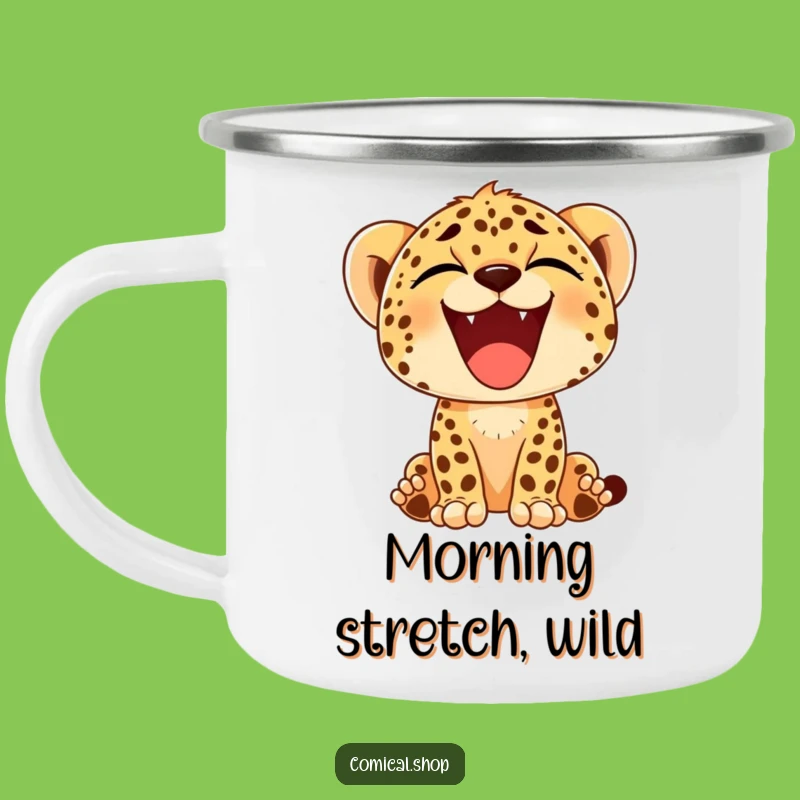 Funny Cheetah Cub Yawn Camping Mug - Happy Trails & Big Smiles