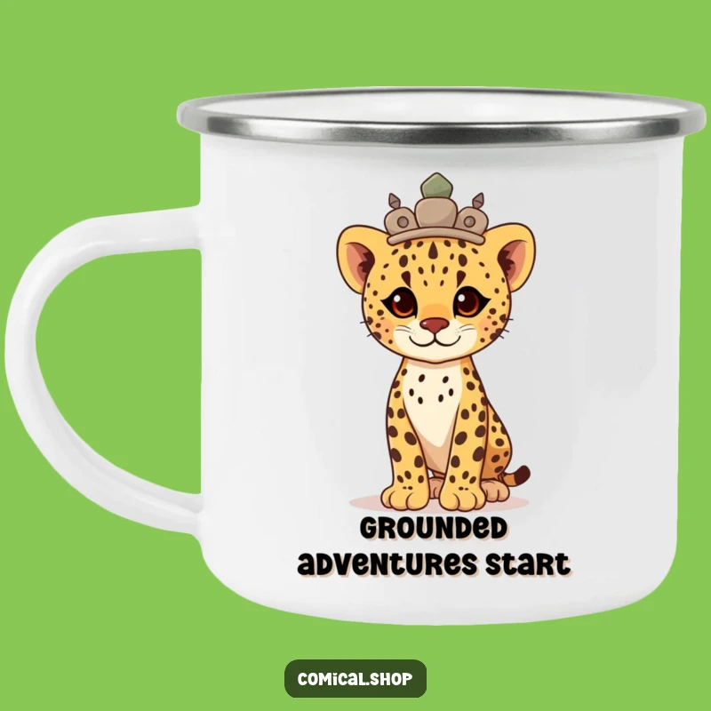 Funny Proud Cheetah Cub Crown Camping Mug: Adventure Gift for Trailblazers