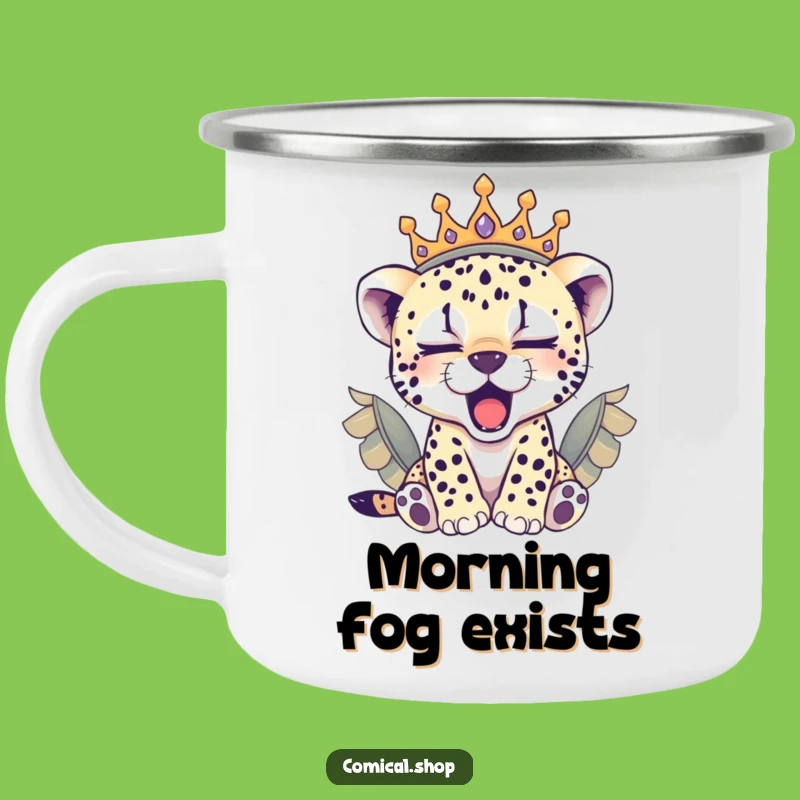 Funny Sleepy Cheetah Cub Crown Camping Mug: Cozy Campfire Gift for Relaxers