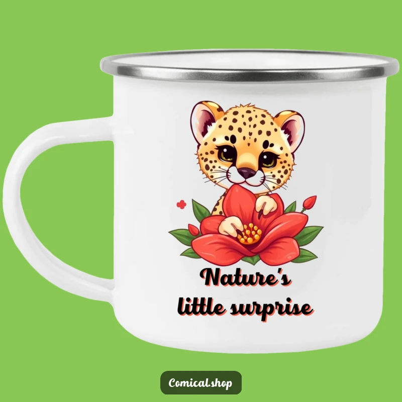 Funny Cheetah Cub Flower Peek Camping Mug - Outdoor Charm, Perfect Gift