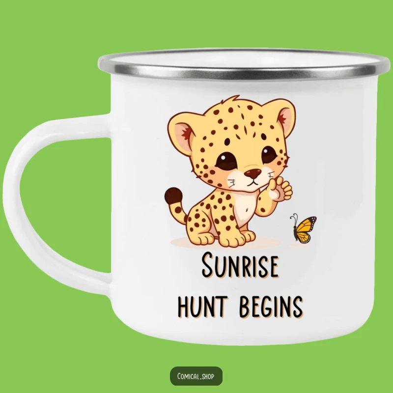 Funny Cheetah Cub Pounce Camping Mug - Adventure Fuel & Laughs, Perfect Gift