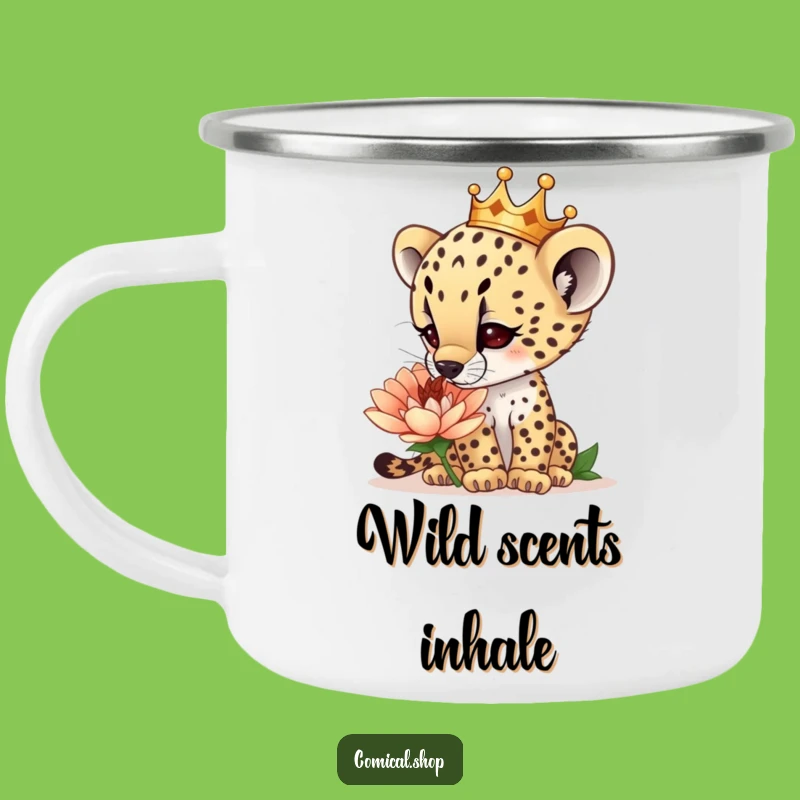 Funny Cheetah Cub Crown Camping Mug: Nature Explorer Drinkware, Perfect Funny Gift
