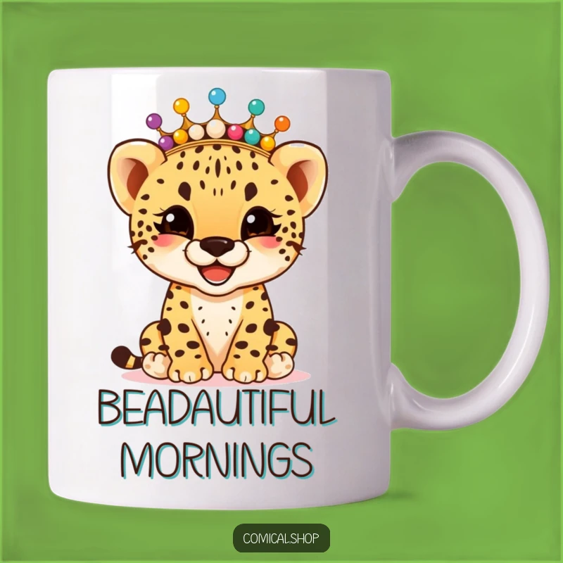 Funny Cheetah Cub Bead Crown Mug: Giggling Joyful Design, Perfect Funny Gift
