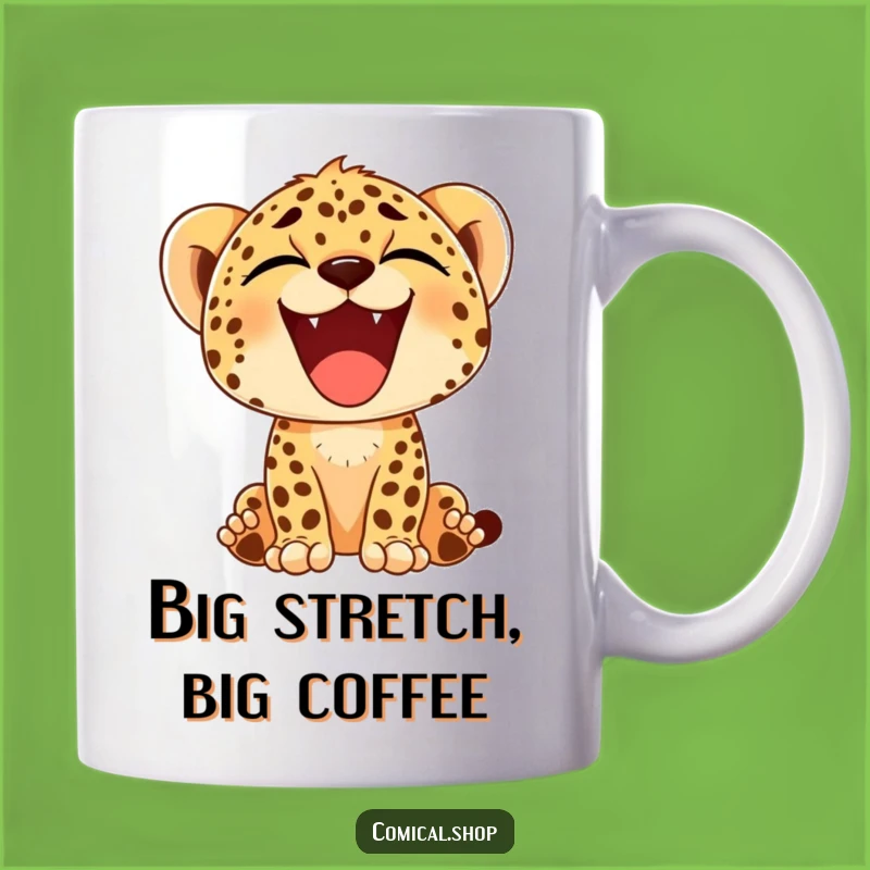 Funny Cheetah Cub Yawn Mug - Big Happy Smile, Perfect Morning Gift