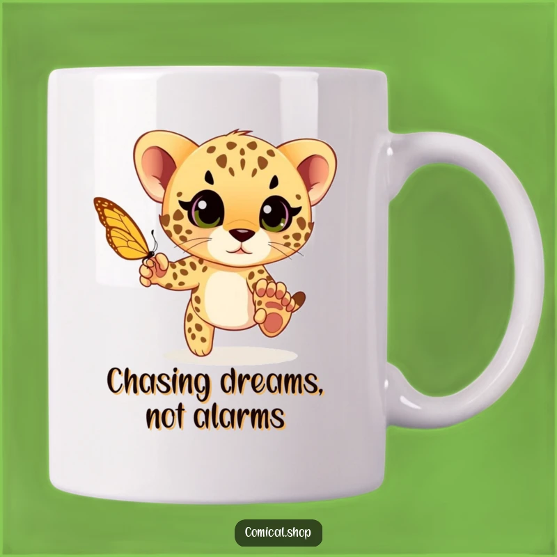 Funny Cheetah Cub Chase Mug: Capture Joyful Moments with Whimsical Humor