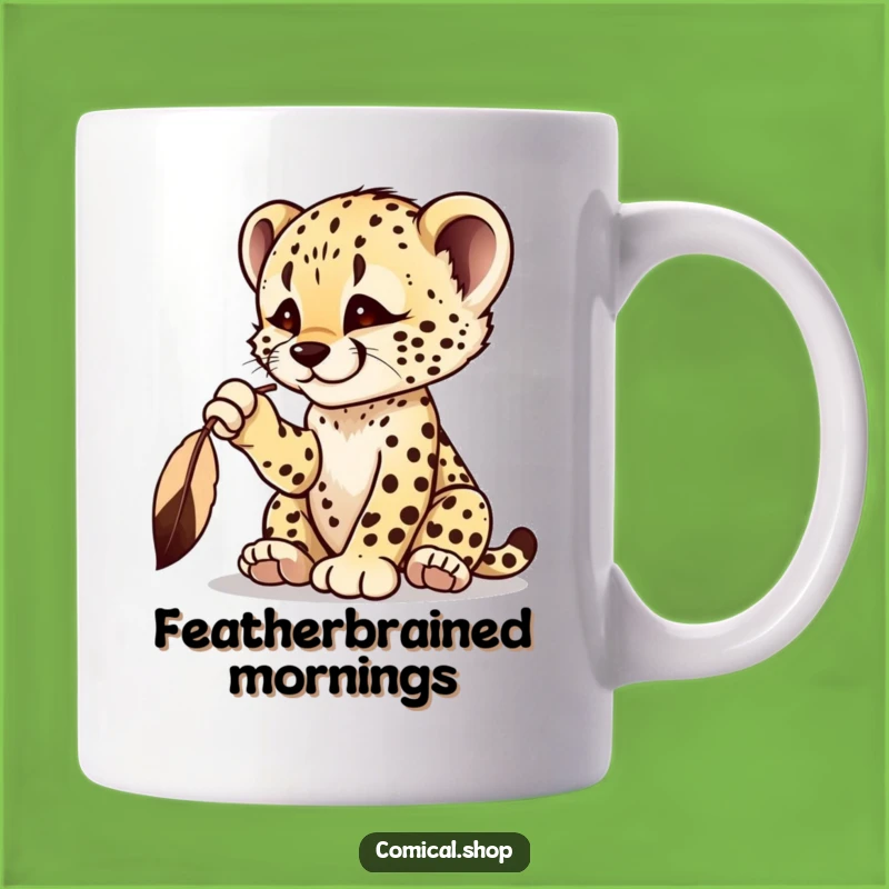 Funny Cheetah Cub Feather Mug - Playful Cub Gift Idea