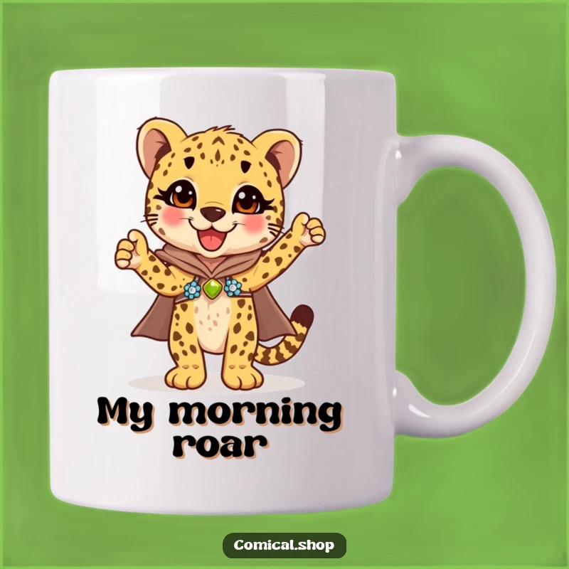 Funny Cheetah Cub Cape Mug: Delightful Superhero Gift for Cheetah Lovers