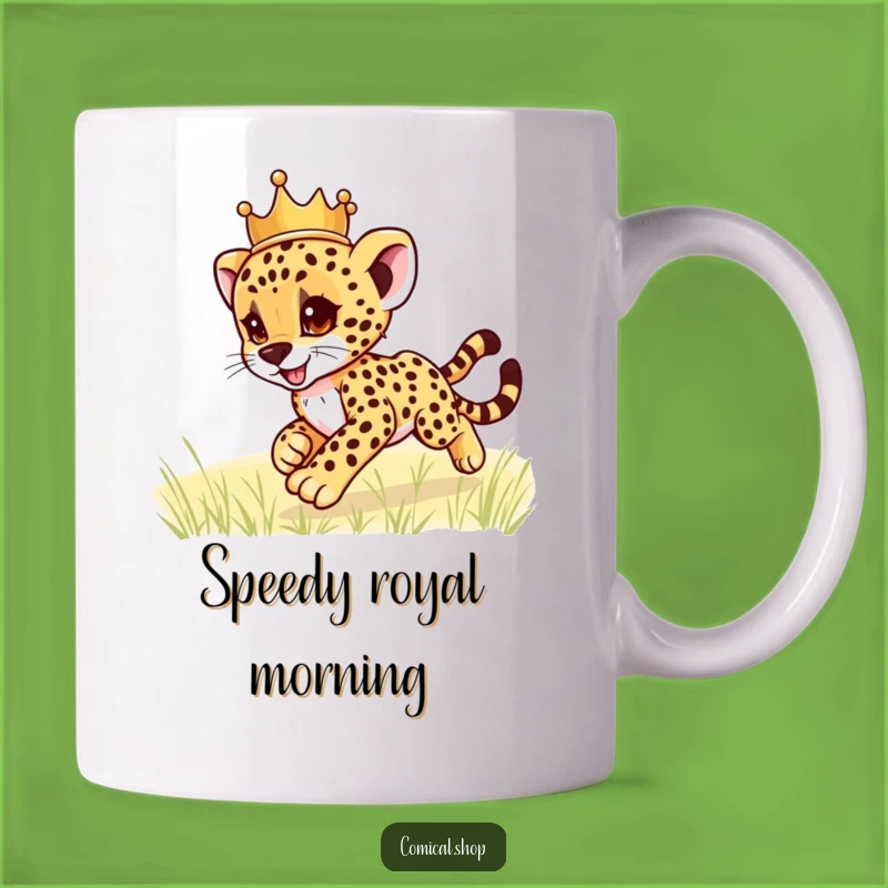 Funny Cheetah Cub Crown Mug: Adorable Royal Zooming Design, Perfect Funny Gift