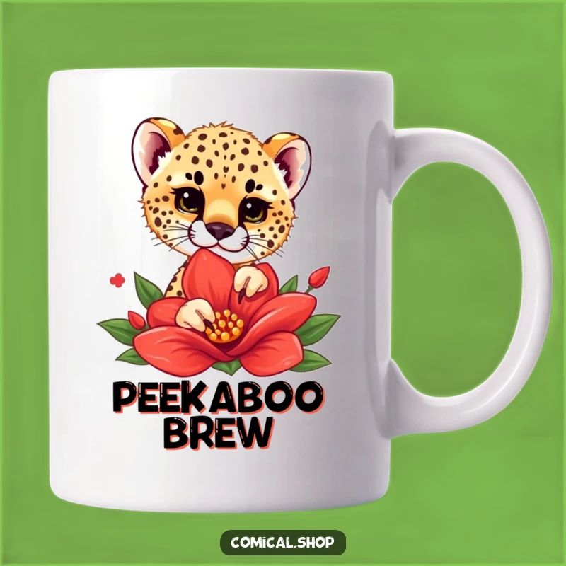 Funny Cheetah Cub Flower Peek Mug - Cute Surprise, Perfect Gift