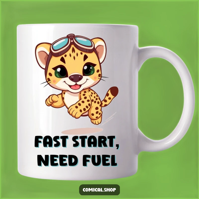 Funny Cheetah Cub Racing Mug - Speed into Your Day with Hilarious Style