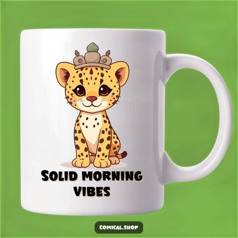 Funny Proud Cheetah Cub Stone Crown Mug: Majestic Regal Gift for Leaders