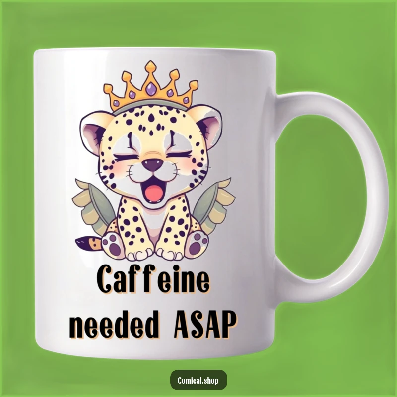 Funny Sleepy Cheetah Cub Crown Mug: Cozy & Royal Gift for Tired Souls