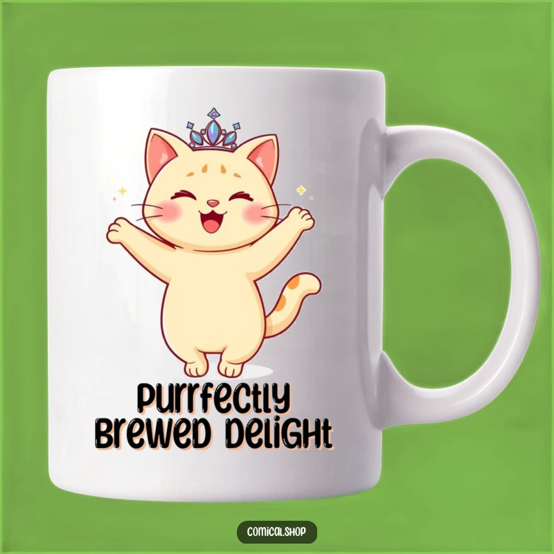 Funny Twirling Cat Mug: Sparkling Tiara Feline, Whimsical Funny Gift for Cat Lovers