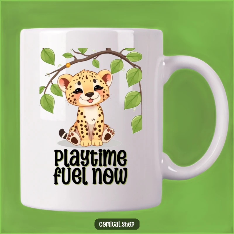 Funny Cheetah Cub Vine Mug: Playful Jungle Adventure Gift for Animal Lovers