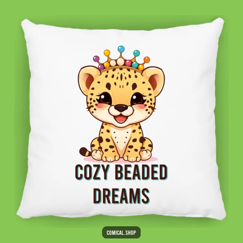 Funny Cheetah Cub Bead Crown Pillow: Cozy Giggler Snuggler, Perfect Funny Gift