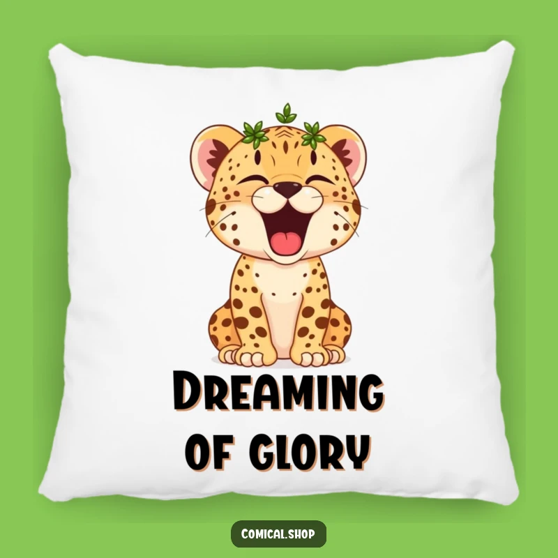 Funny Cheetah Cub Yawn Pillow: Crowned Comfort, Hilarious Naptime Accent