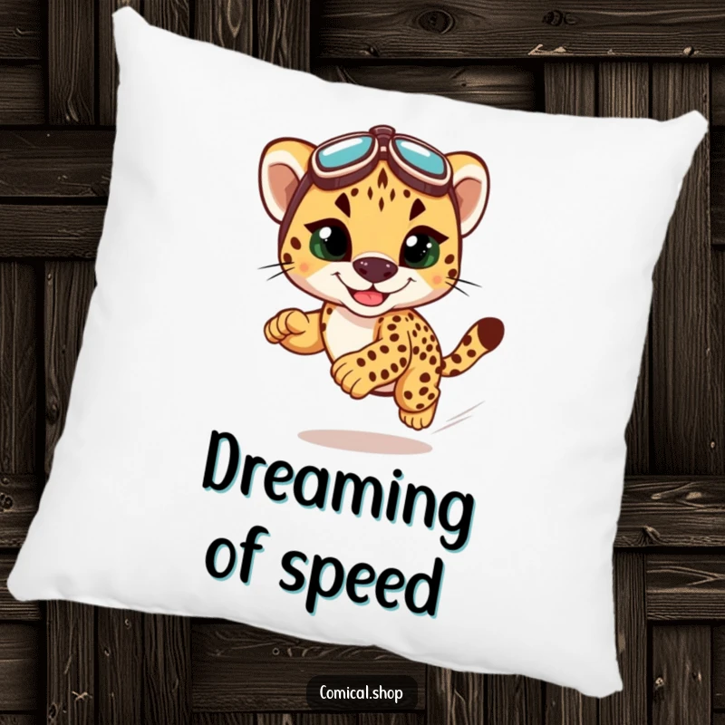 Funny cheetah cub racing pillow, offering cozy comfort and a playful design for fans of speed and cheetahs.
