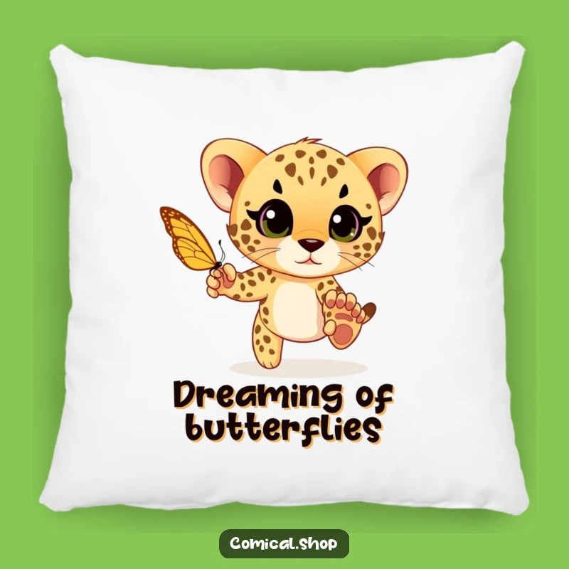 Funny Cheetah Cub Chase Pillow: Liven Up Your Space with Playful Decor