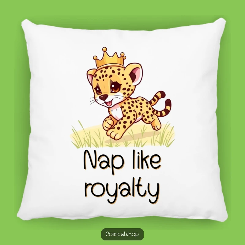 Funny Cheetah Cub Crown Pillow: Cozy Royal Snuggler, Perfect Funny Gift