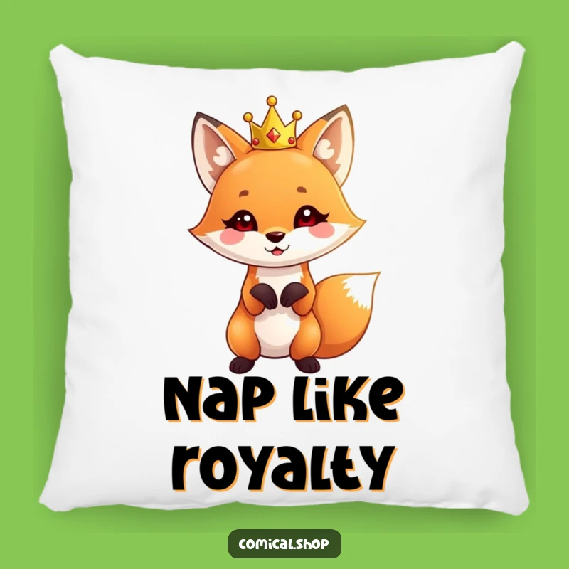 Funny Fox Crown Pillow: Soft Royal Fox Cushion, Comfy Funny Gift for Cozy Homes