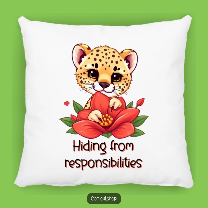 Funny Cheetah Cub Flower Peek Pillow - Cozy & Cute Comfort, Perfect Gift