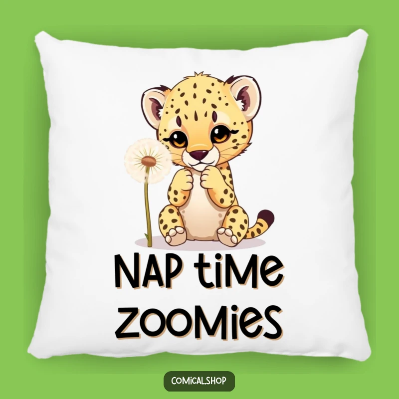 Funny Cheetah Cub Dandelion Pillow: Cozy Playful Cub Accent