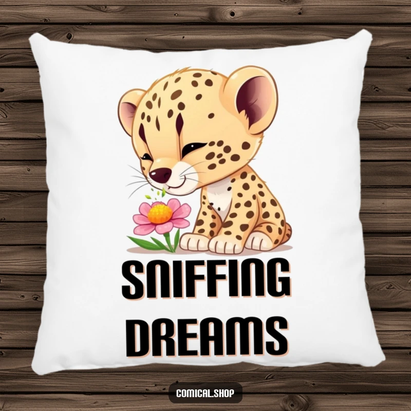 Funny cheetah cub wonder pillow, offering cozy comfort and a playful design for fans of nature and curiosity.