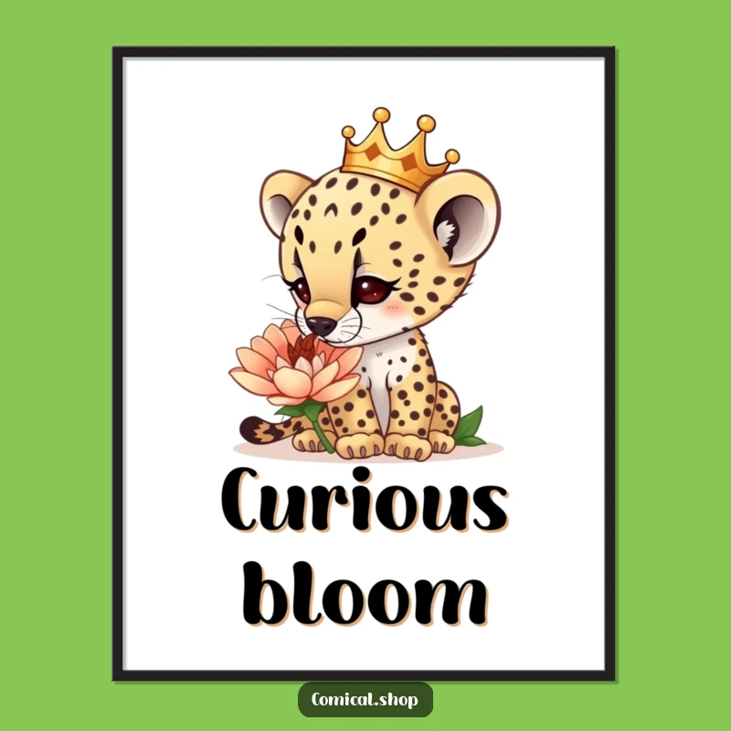 Funny Cheetah Cub Crown Digital Art: Curious Sniff Instant Download, Funny Gift