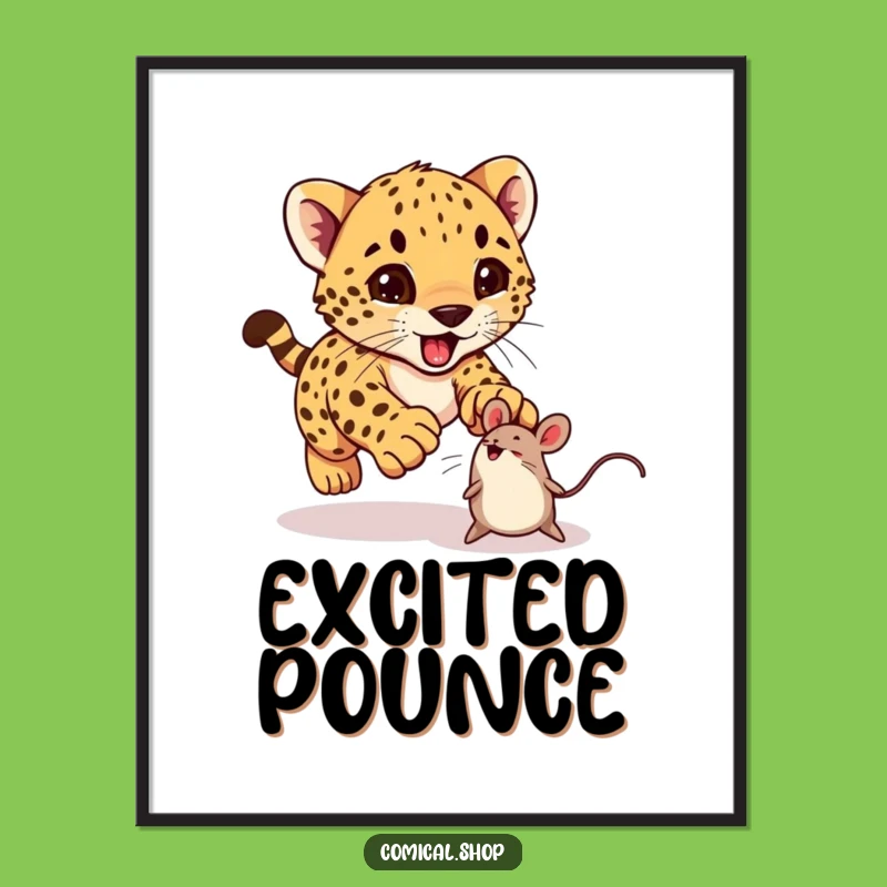 Funny Cheetah Cub Digital Art: Playful Pounce Illustration for Instant Decor