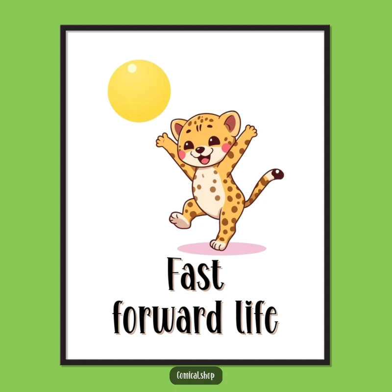 Funny Cheetah Cub Digital Art: Instant Cartwheeling Joy for Your Walls