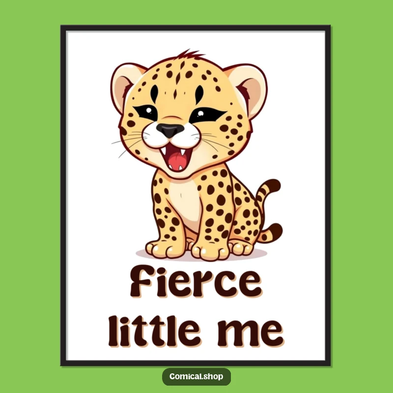 Funny Cheetah Cub Roar Digital Art - Tiny Fierce Predator Humor Wall Decor Gift