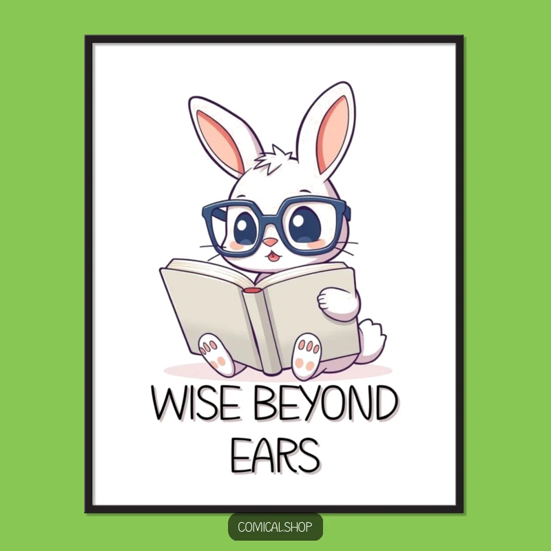 Funny Bunny Reading Digital Art - Adorable Glasses Bookworm Printable, Quirky Funny Gift