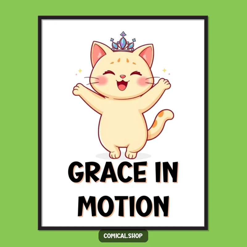 Funny Cat Tiara Digital Print: Graceful Feline Artwork, Artistic Funny Gift for Walls